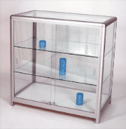 Satin silver and glass shop display counter