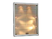 Wall mounted LED lit glass display cabinet