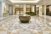 Inlaid marble flooring in hotel lobby