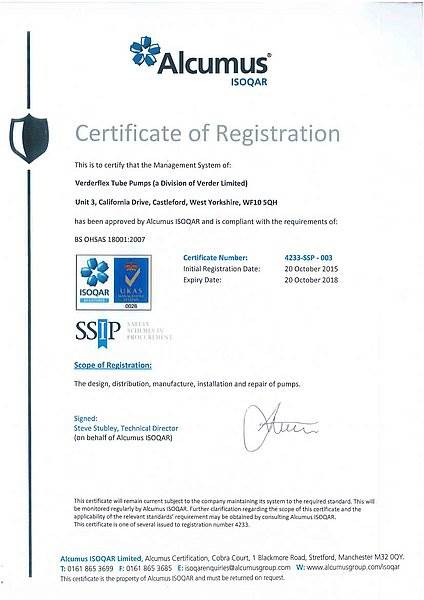Verderflex receives 18001 accreditation