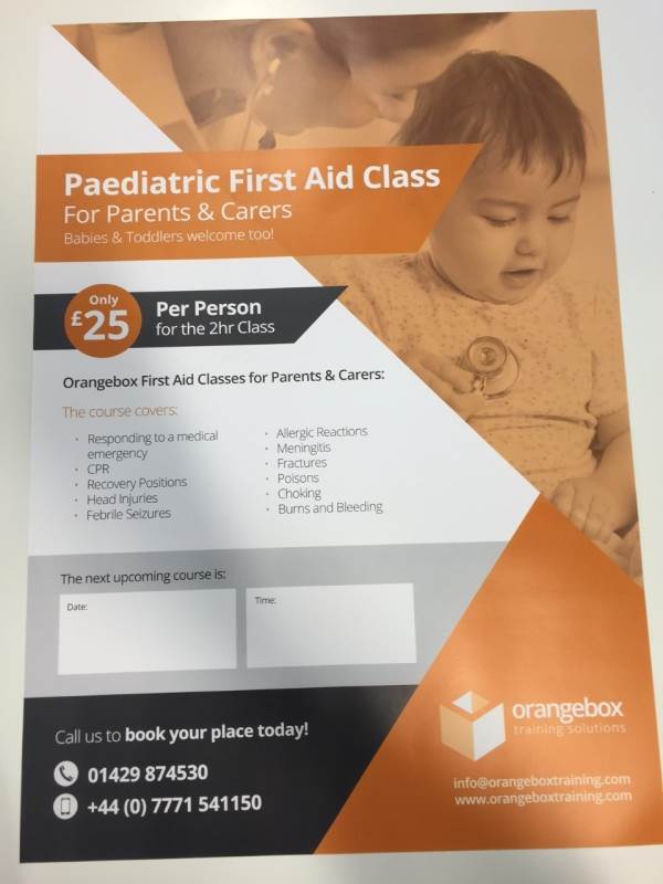 Friday 17th June: 2hr Paediatric first aid for parents/carers