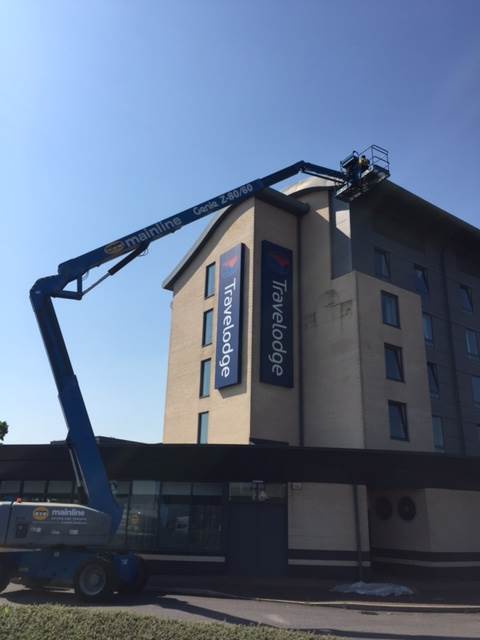 Exterior cleaning made easy with a Genie Z-80 Cherry Picker