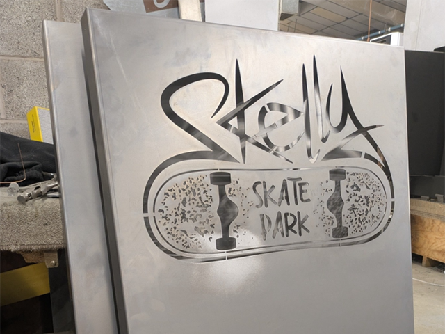 Laser Cut Corten steel sign  for a skate park