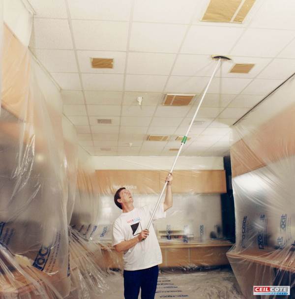 Ceiling spray painting for commercial premises