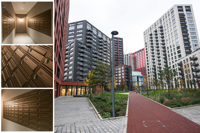 Post boxes in the London City Island development